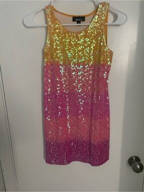 Amy Byer Girls Yellow to Pink Sequin Ombré Dress